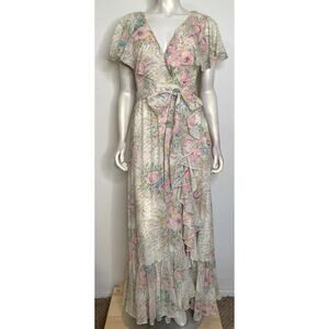 VTG Oscar de le Renta Floral Maxi Dress 6 8 10 Romantic Sleeveless Ruffles